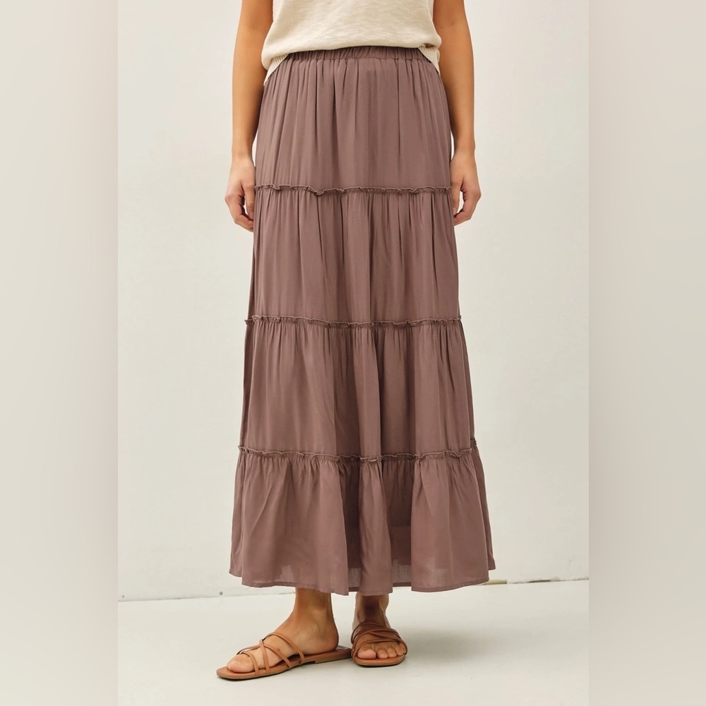 Mocha Tiered Maxi Skirt - Picture 4 of 5